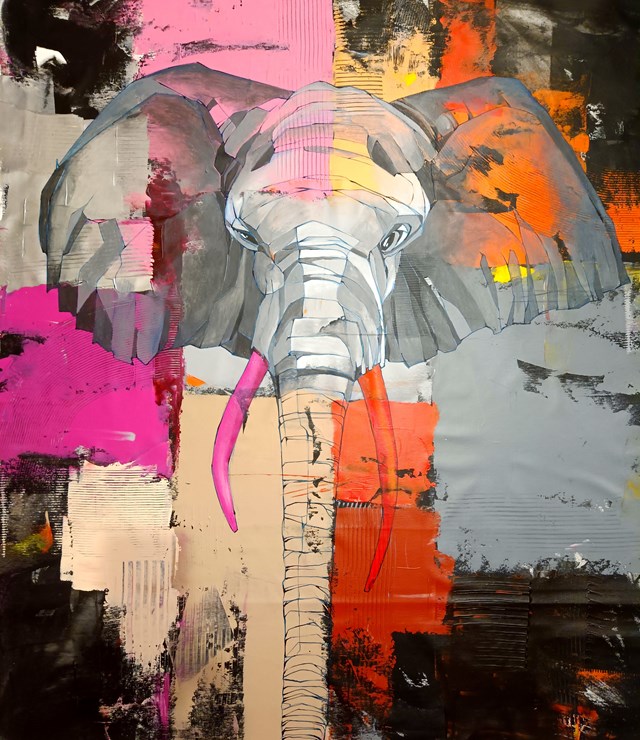 Living room painting by Sylwia Wenska titled Elephant