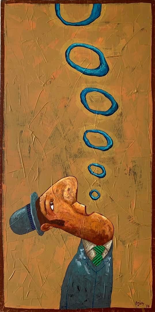 Living room painting by Rafał Bojdys titled  THE IMPRESSIVE ART OF RELEASING SMOKE WHEELS