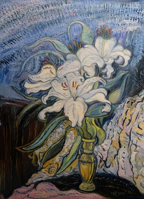 Living room painting by Małgorzata Heintze-Paszkowicz titled White Lilies