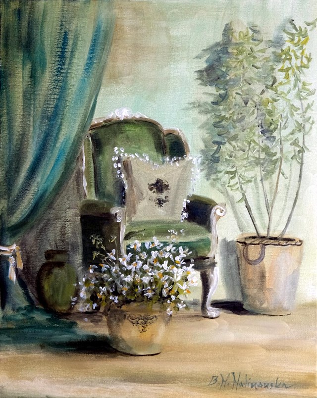 Living room painting by Barbara M.Malinowska titled Greens and pistachios