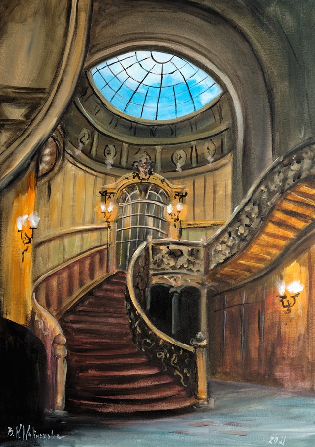 Living room painting by Barbara M.Malinowska titled over the steps
