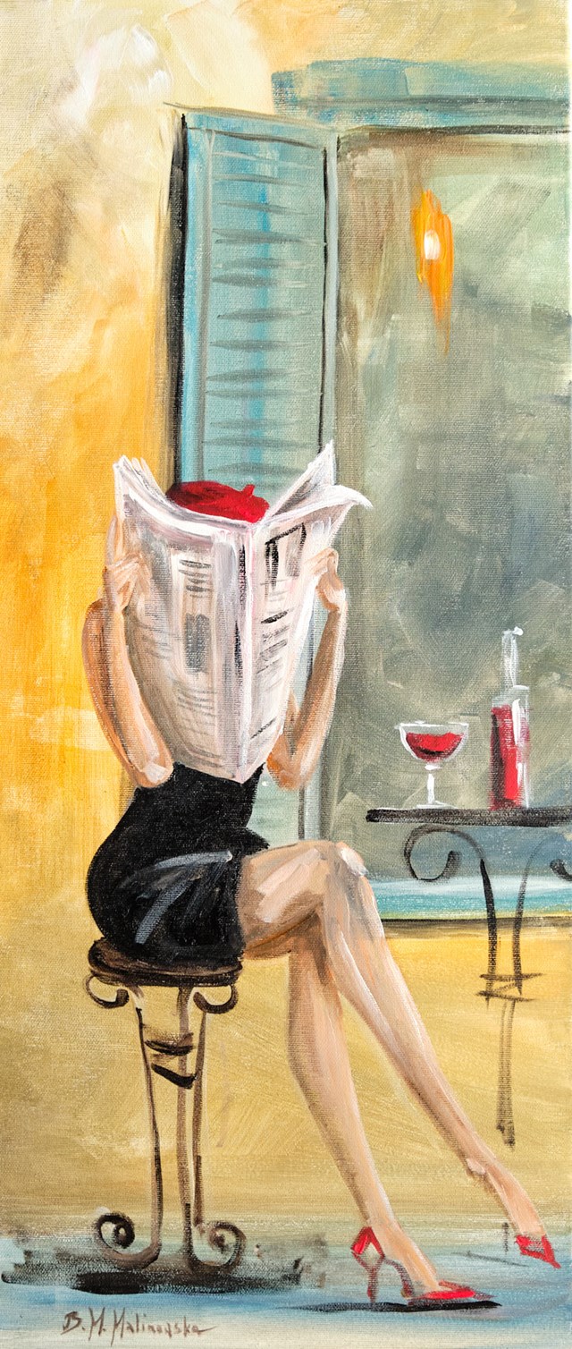 Living room painting by Barbara M.Malinowska titled Deeply Immersed in Book