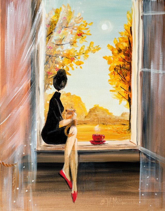 Living room painting by Barbara M.Malinowska titled "Red mug with background"