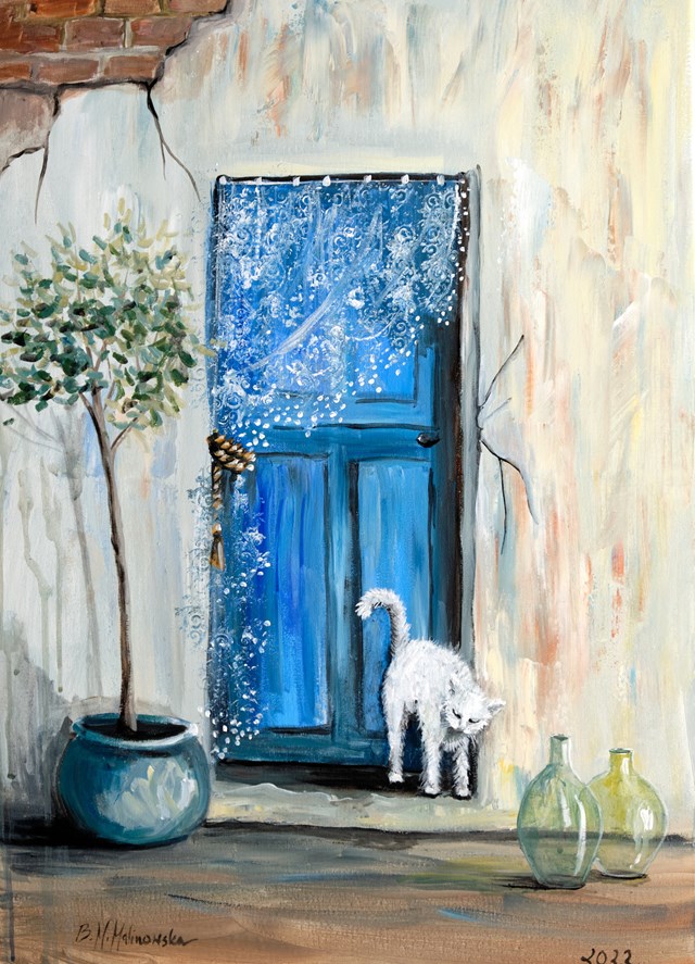 Living room painting by Barbara M.Malinowska titled "niebieskie drzwi"