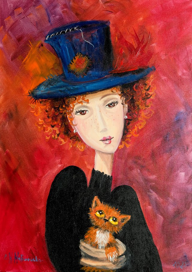 Obraz do salonu artysty Barbara M.Malinowska pod tytułem Kapelusz i kot