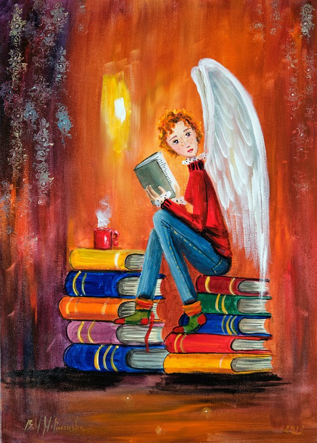 Obraz do salonu artysty Barbara M.Malinowska pod tytułem Anioł i książki