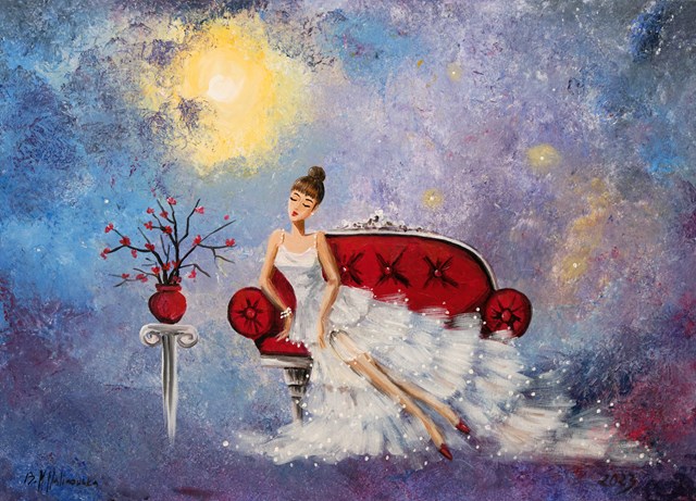 Living room painting by Barbara M.Malinowska titled "Czerwona sofa"