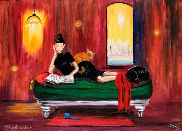 Living room painting by Barbara M.Malinowska titled "Kocie sny"