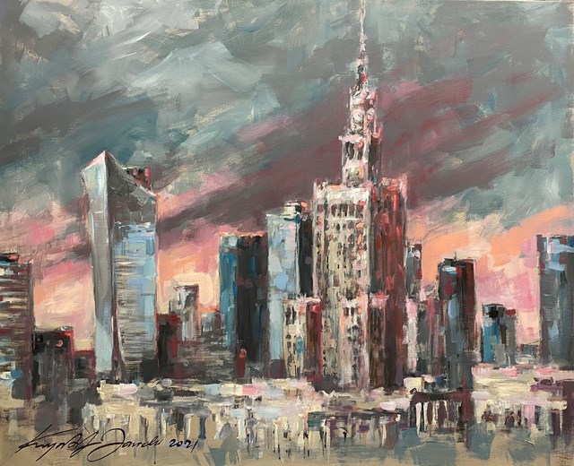 Living room painting by Krzysztof Jarocki titled My City