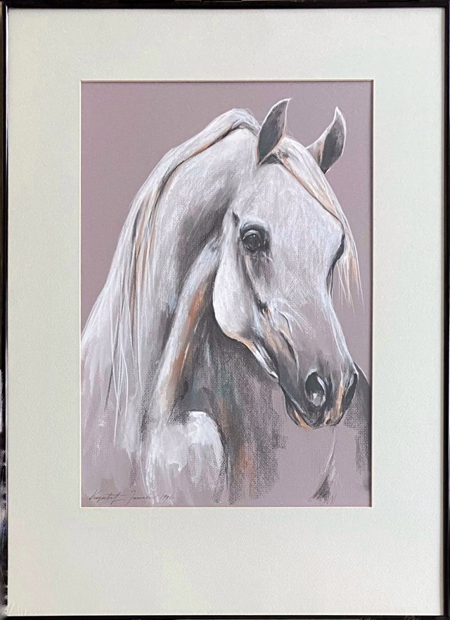 Living room painting by Krzysztof Jarocki titled Portrait of a Horse
