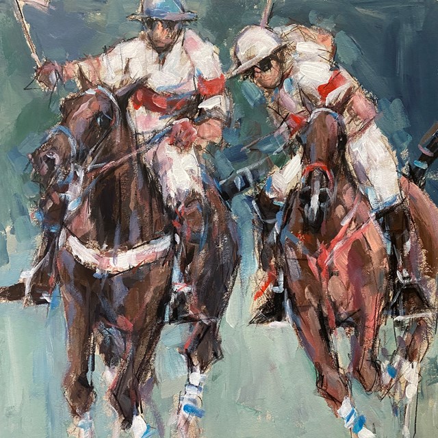 Living room painting by Krzysztof Jarocki titled Polo players