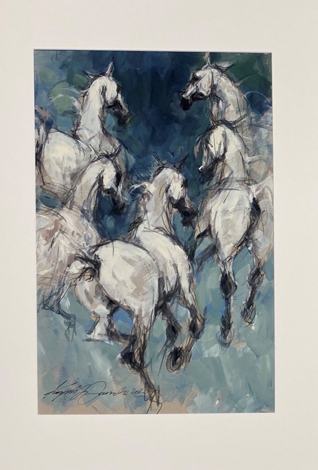 Living room painting by Krzysztof Jarocki titled Herd of horses