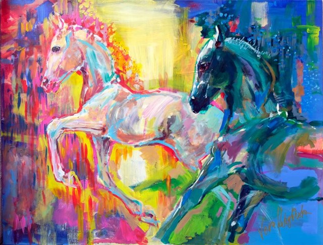 Living room painting by Vera Kobylińska titled Horses
