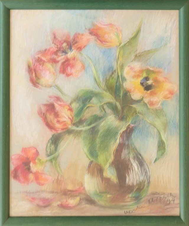 Living room painting by Urszula Mroczek titled Tulips