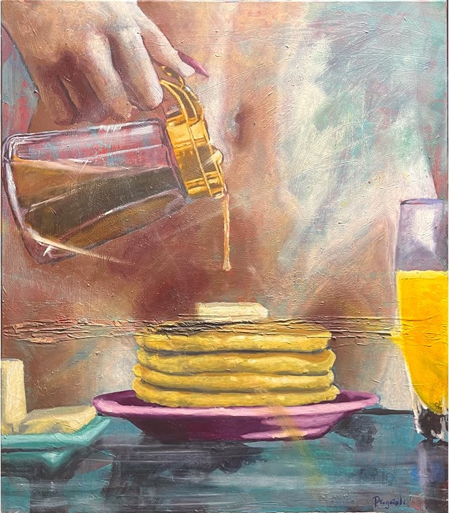 Living room painting by Przemysław Długołęcki titled American breakfast