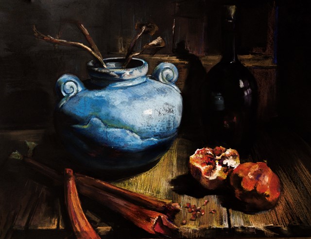 Living room painting by Krystyna Khvostyk titled Heavenly jug