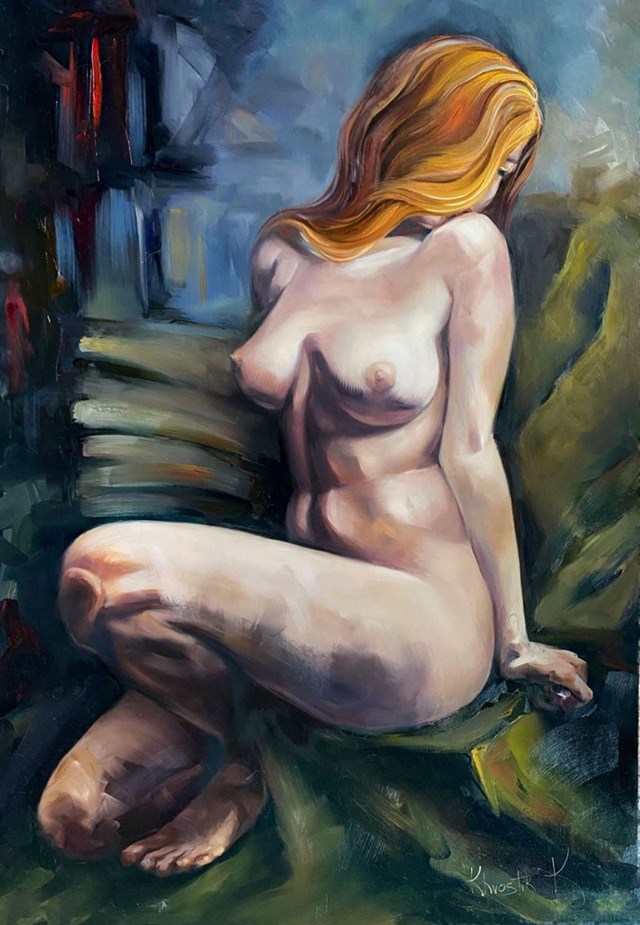 Living room painting by Krystyna Khvostyk titled Nude