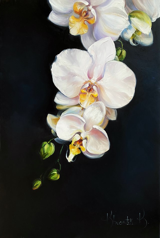 Living room painting by Krystyna Khvostyk titled Orchid