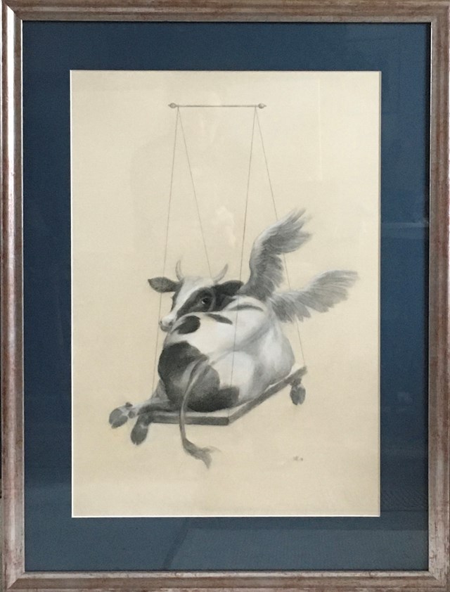 Living room print by Anna Kozłowska titled Cow on a swing
