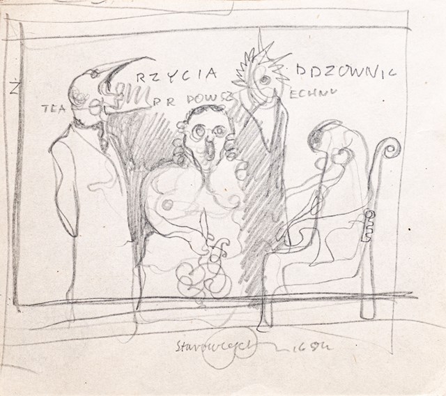 Obraz do salonu artysty Franciszek Starowieyski pod tytułem Teatr Powszechny szkic