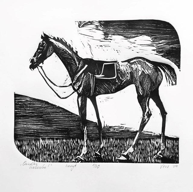 Living room print by Vera Kobylińska titled They saddled a foal!