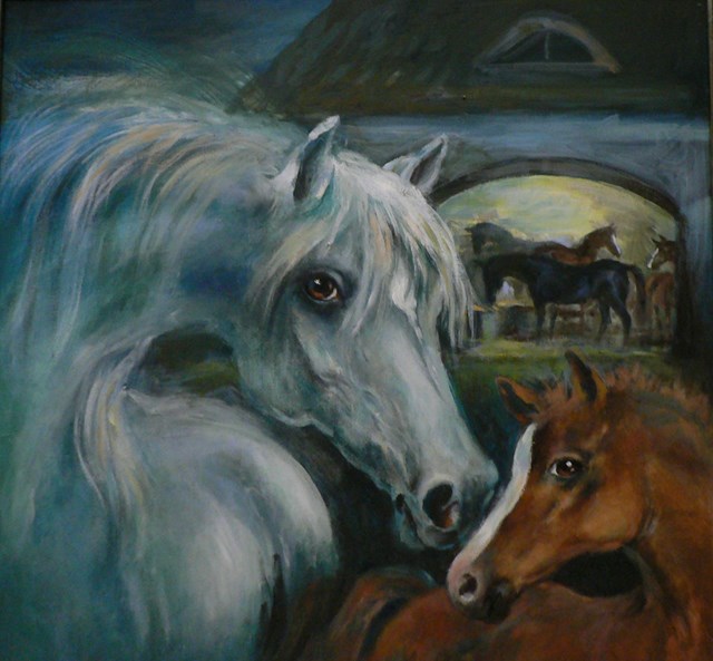 Obraz do salonu artysty Maja Wojnarowska pod tytułem Stajnia nocą