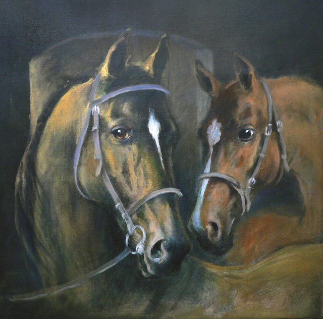 Living room painting by Maja Wojnarowska titled Two horses