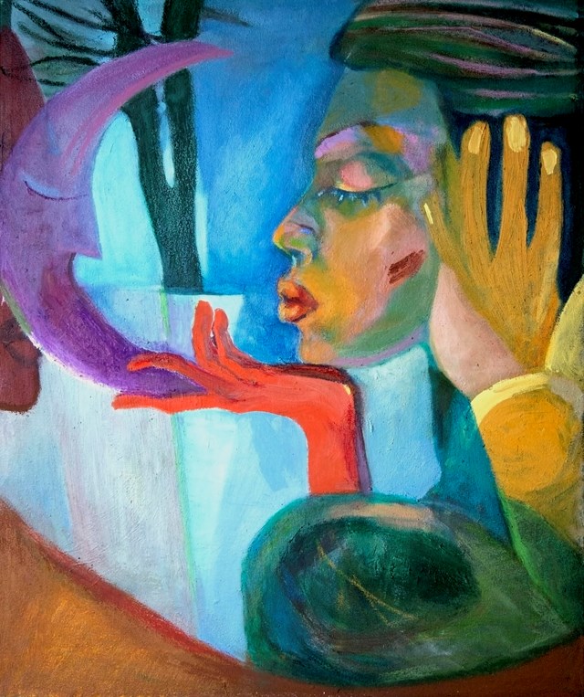 Living room painting by Aldona Zając titled Moon kiss