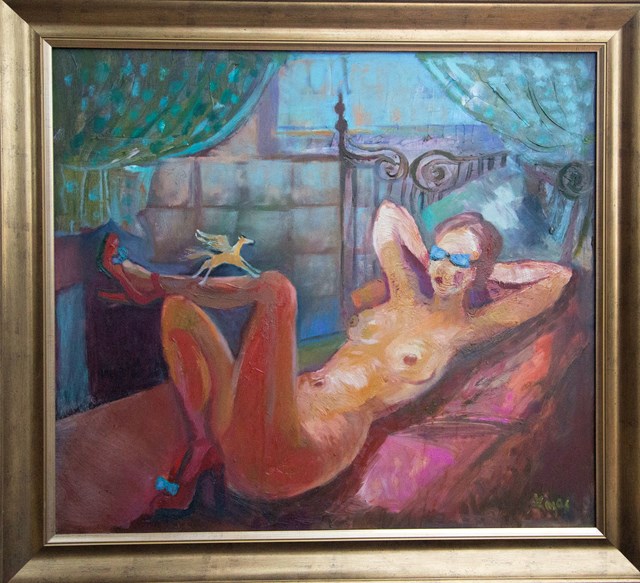 Living room painting by Aldona Zając titled Sweet laziness