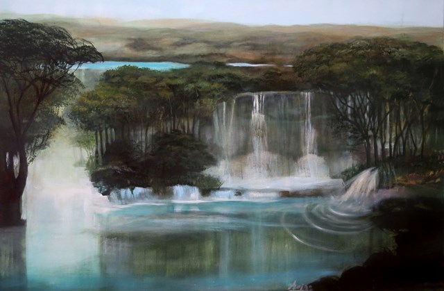 Living room painting by Aldona Zając titled  Waterfalls