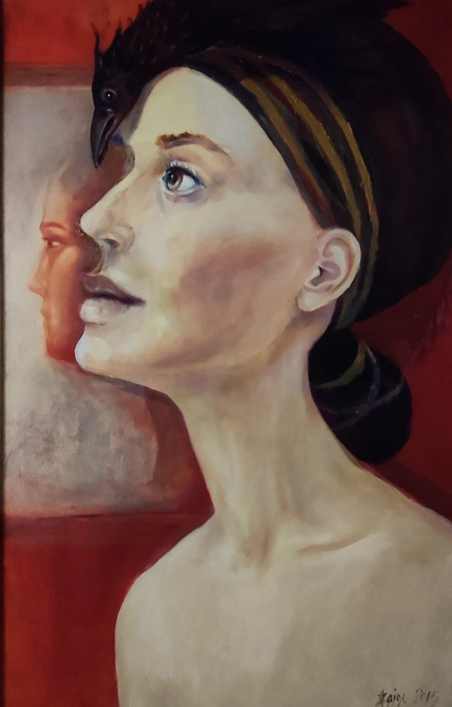 Obraz do salonu artysty Aldona Zając pod tytułem Kleopatra z krukiem 