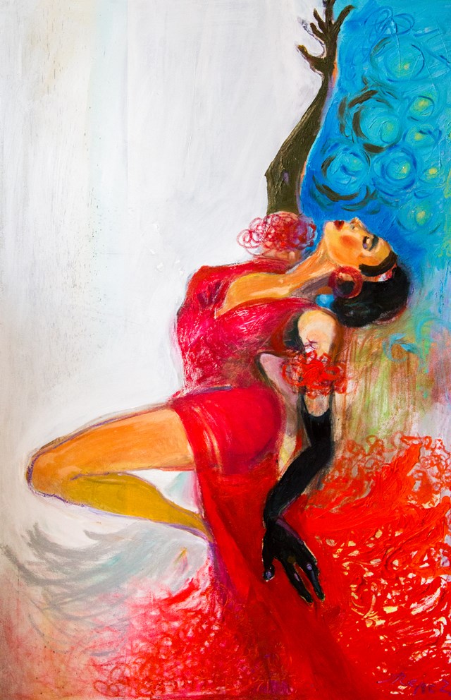 Living room painting by Aldona Zając titled Flamenco