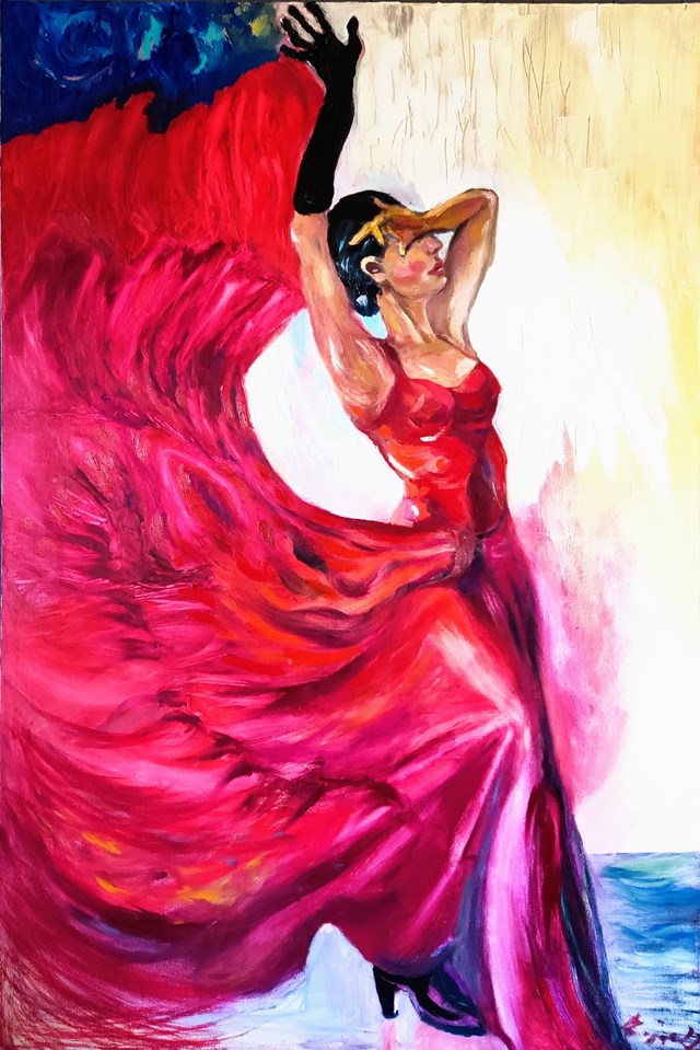 Living room painting by Aldona Zając titled flamenco dancer
