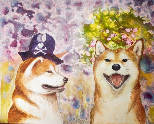 Living room painting by Aldona Zając titled Doggies