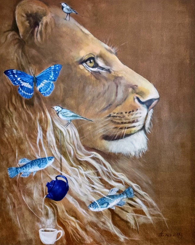 Living room painting by Aldona Zając titled Lionheart