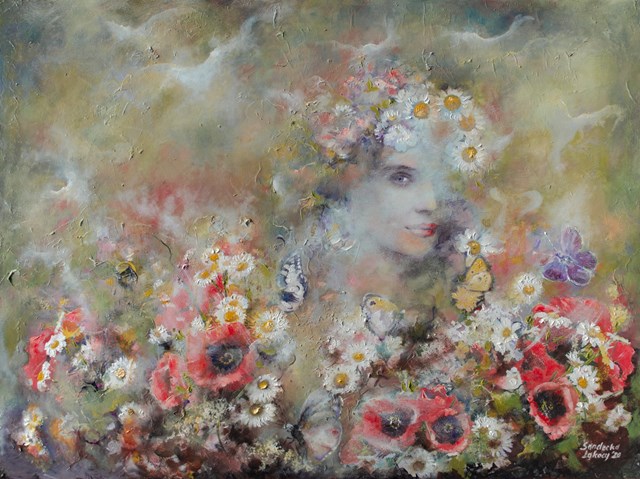 Living room painting by Anna Sandecka-Ląkocy titled Dreamer Girl