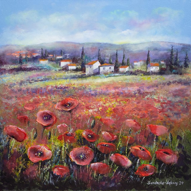 Living room painting by Anna Sandecka-Ląkocy titled Poppies  near Pienza