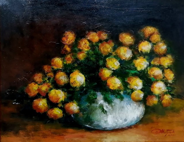 Living room painting by Zbigniew Matysek titled A bouquet of trollius