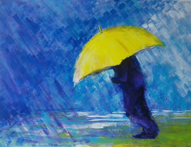 Living room painting by Zbigniew Matysek titled Yellow umbrella