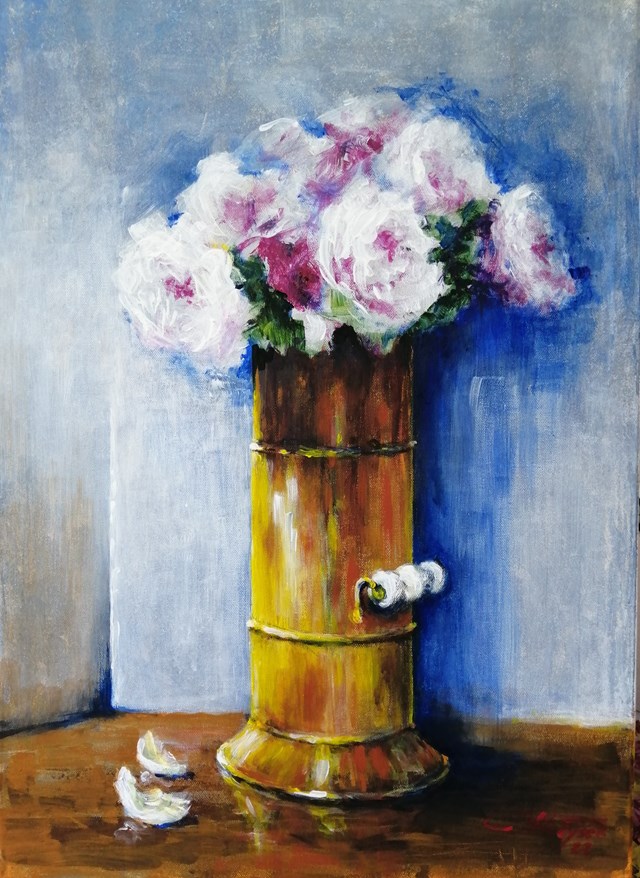 Living room painting by Zbigniew Matysek titled Bouquet  of peonies