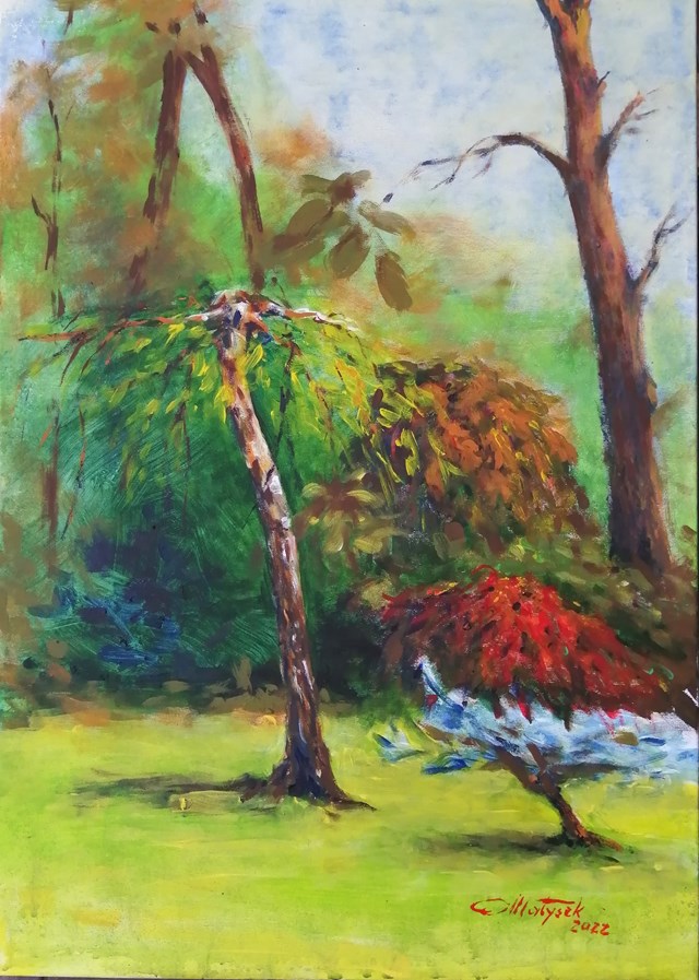 Obraz do salonu artysty Zbigniew Matysek pod tytułem Jesień w ogrodzie
