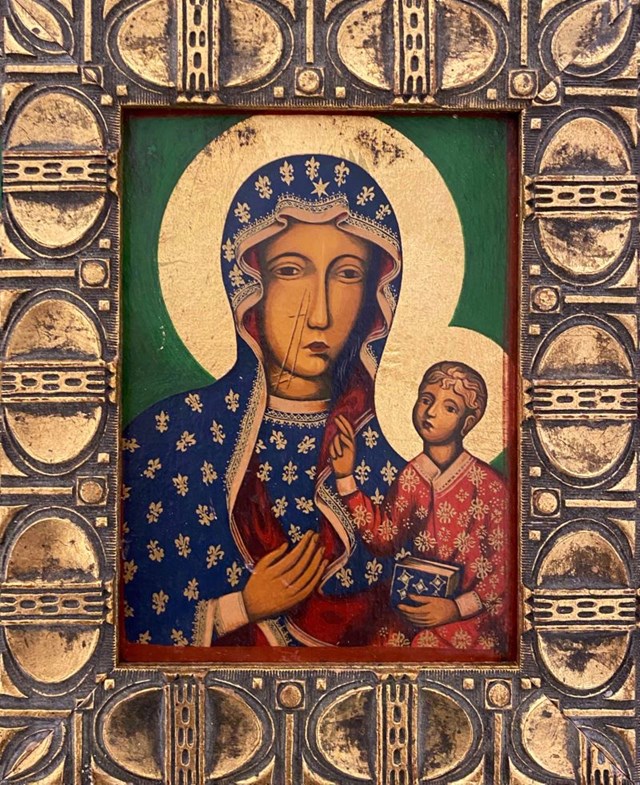 Living room painting by Artysta Nierozpoznany titled Icon of the Mother of God and baby Jesus