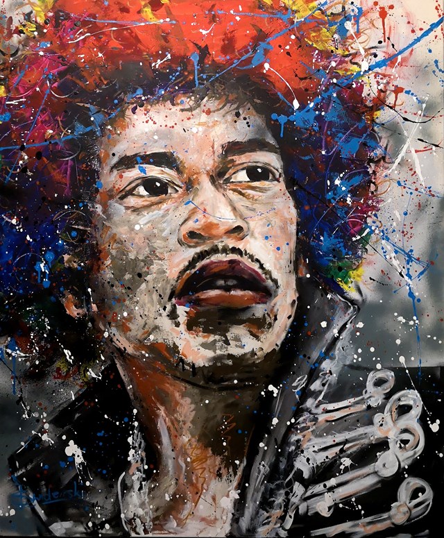 Living room painting by Paweł Świderski titled Jimi Hendrix