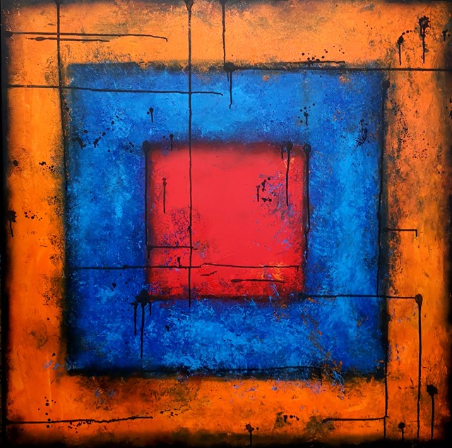 Living room painting by Paweł Świderski titled Abstraction_squares_rbo