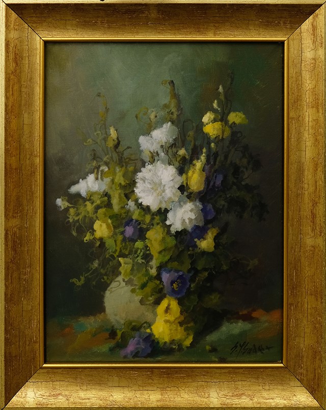 Living room painting by Stanisław Jerzy Suder titled Flowers
