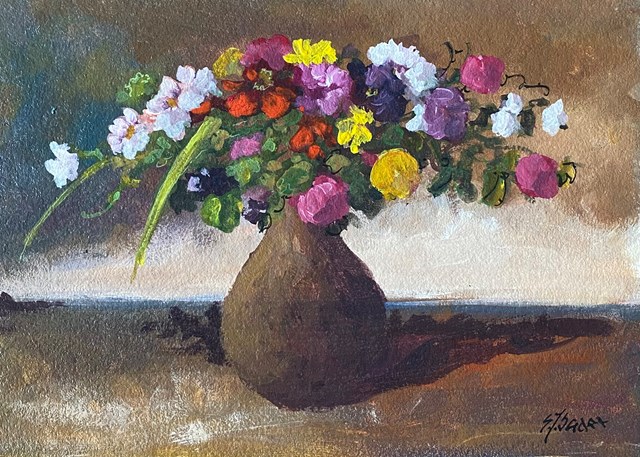 Living room painting by Stanisław Jerzy Suder titled Flowers