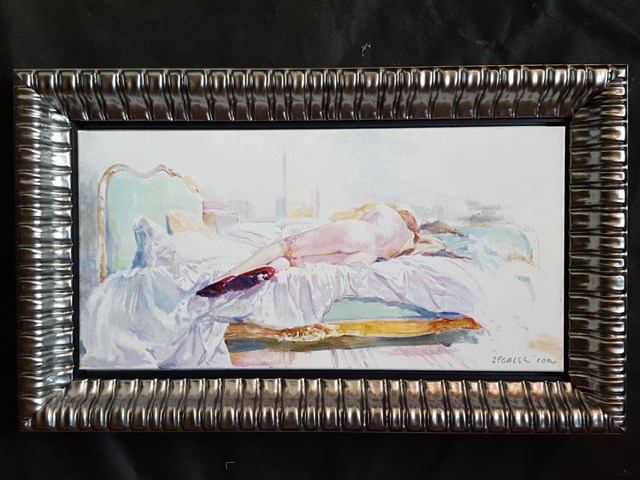 Obraz do salonu artysty Leszek Żegalski pod tytułem z  cyklu  ; zielone  łóżko