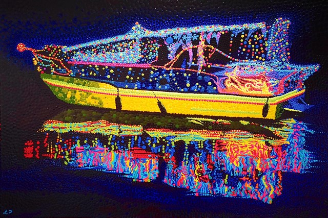 Living room painting by Piotr Lipski titled Illuminated Boat