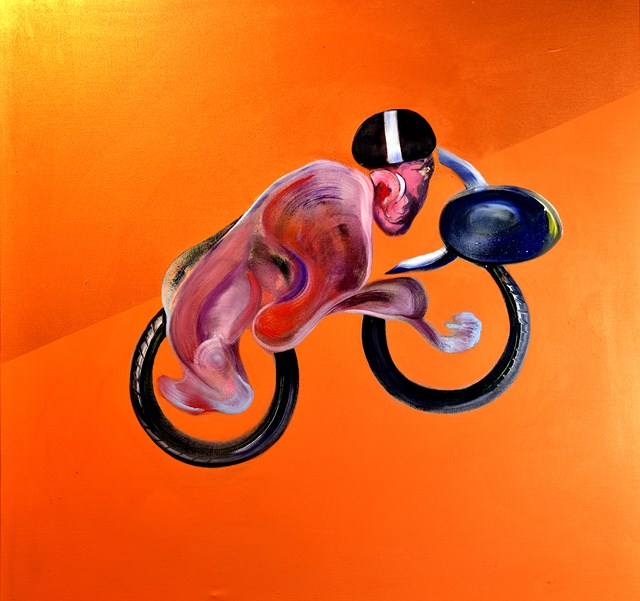 Obraz do salonu artysty Marcin Lipiec pod tytułem Piotr na motocyklu