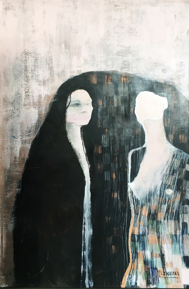 Living room painting by Iwona Ligęza titled Two women